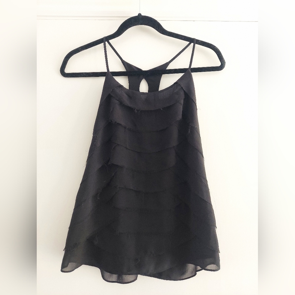 Black Naked Zebra scallop layer tank top